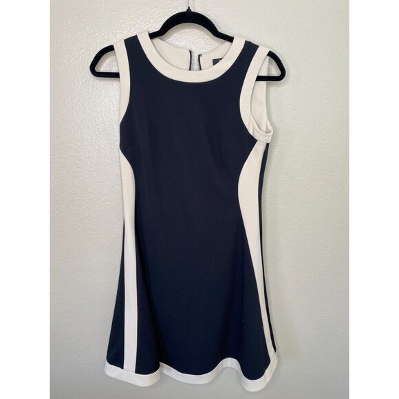 DKNY Womens Black tan Dress‎ 4 polyester Sleeveless midi dress zipper business - Picture 5 of 7